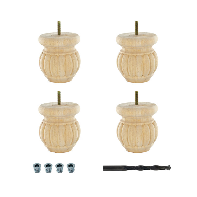 4-Inch Unfinished Solid Hardwood Round Bun Foot Set