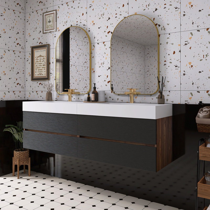 Walnut Bathroom Vanity With Glossy White Solid Surface Sink