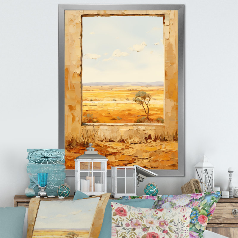 Summer Meadow Horizon Farmhouse Windows II - Farmhouse Windows Wall Art, Silver Single Picture Framed, 32" H x 24" W x 1" D