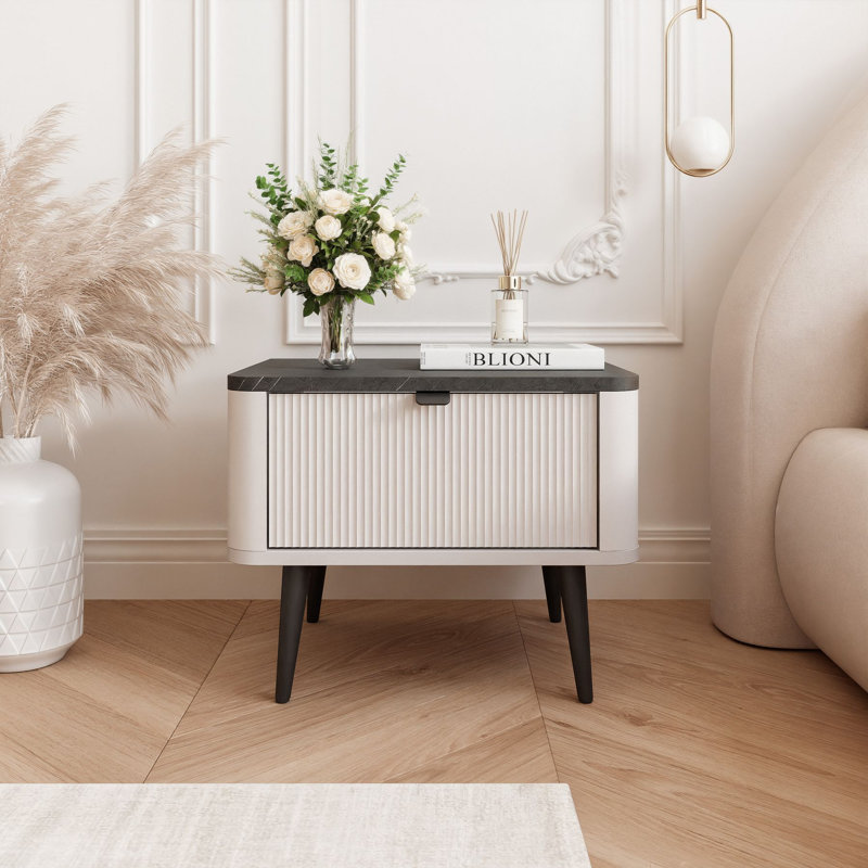 Tamarrah 50cm W Manufactured Wood Bedside Table, Grey/Beige