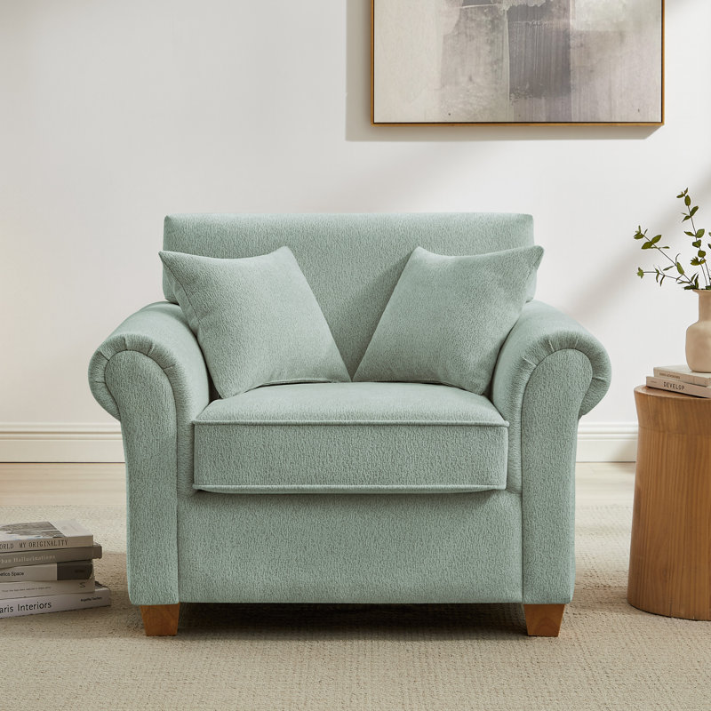 Fauteuil d'appoint de 104 cm (40,94 po) avec pieds en bois massif, 2 coussins décoratifs inclus, fauteuil ergonomique avec accoudoirs incurvés pour salon, chambre ou coin lecture