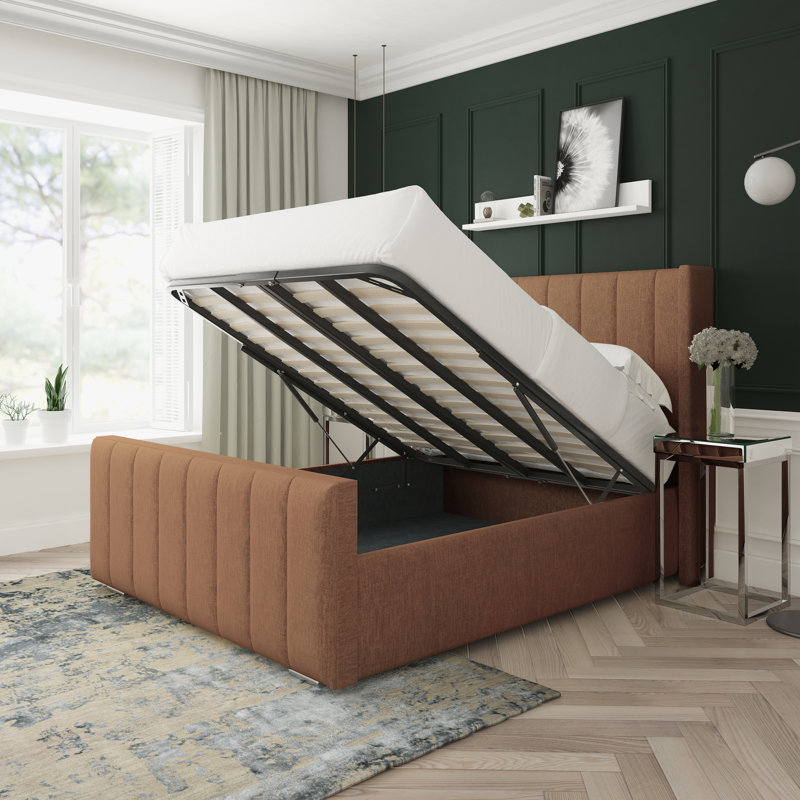 Aspen Chenille Upholstered Ottoman Bed Frame, Brown, Double (4'6)