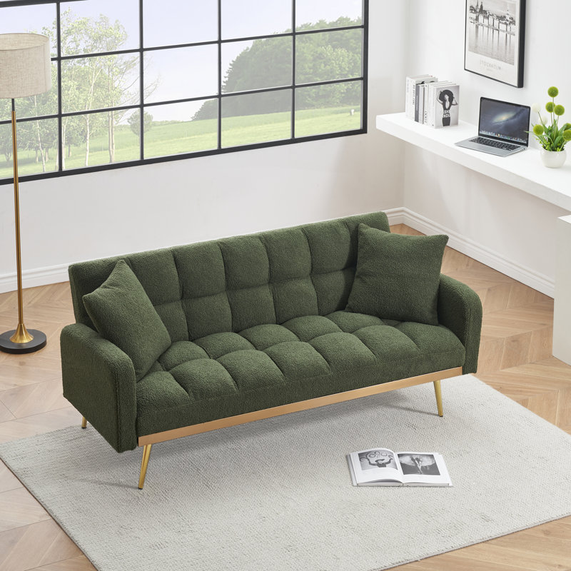 Canapé-lit à accoudoirs carrés 69 po Rinor, Polyester vert