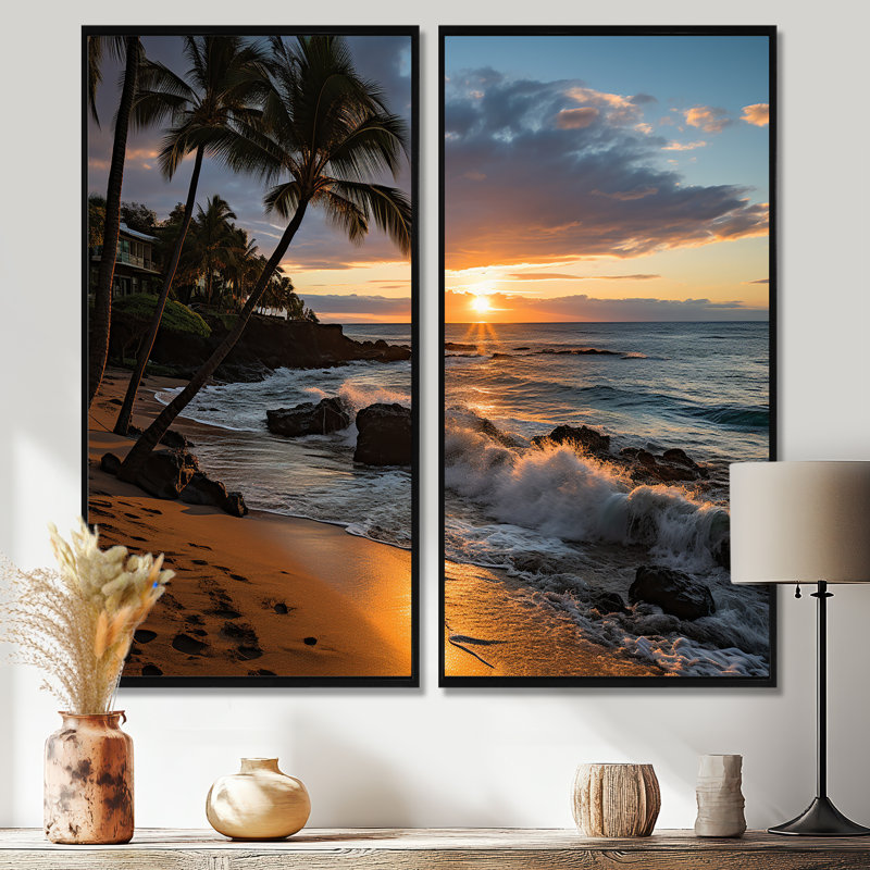 «Aloha Tropical Dreamscape I - Cityscapes Maui», art mural, H 32 po x l 32 po, Noir, noir, noir, noir