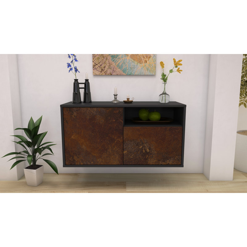 McGavock Unfinished Floating TV Stand, Brown/Matte Black