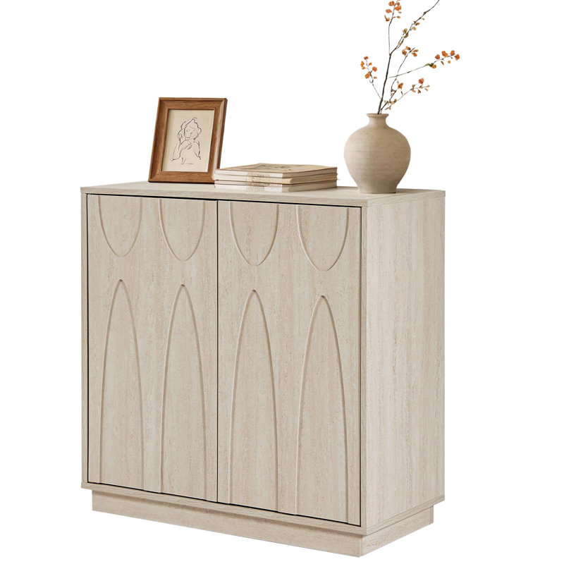 Buffet 31,5 po avec portes arquées classiques en bois massif pour couloir, salon ou vestibule, jaune antique, Jaune antique