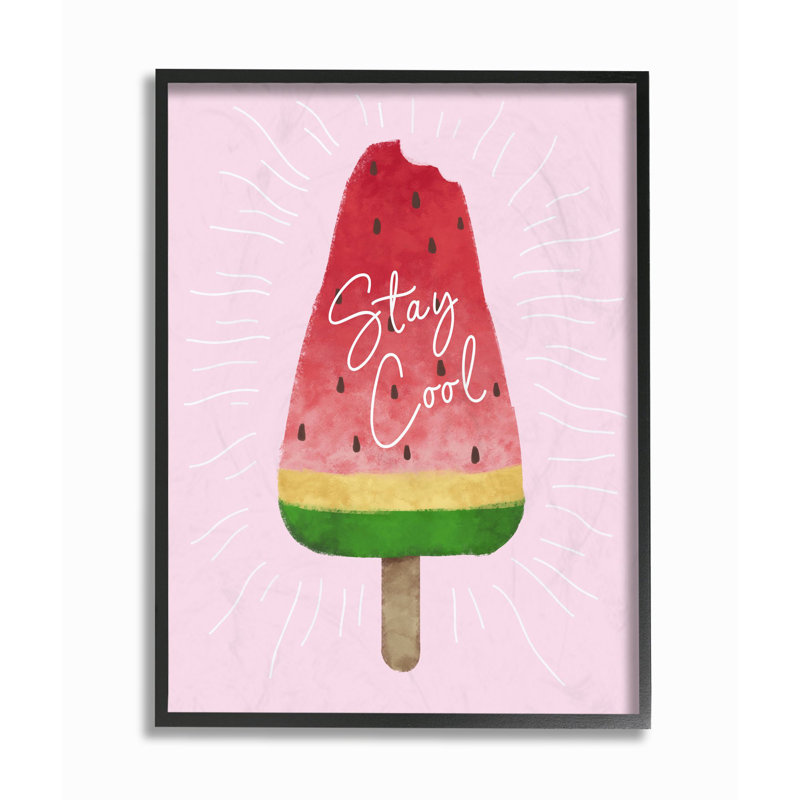 Davin Stay Cool Watermelon Ice Cream Art, H 20 po x l 16 po, Giclée encadrée noir minuit