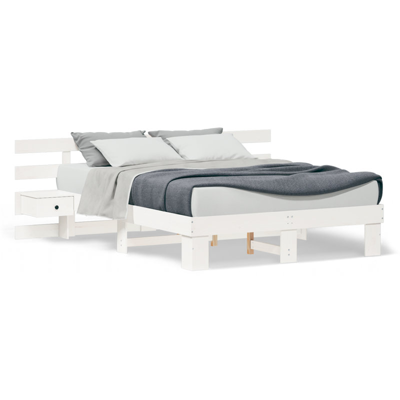 Solid Wood Bed Frame, European Double (140 x 200 cm), White