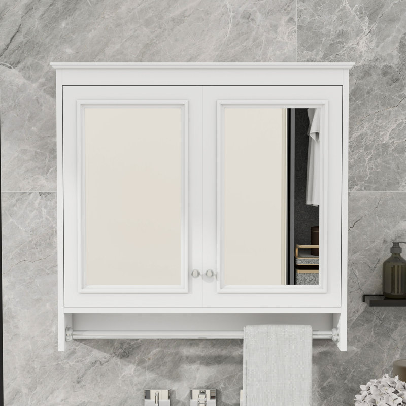 Armoire à pharmacie murale avec tablettes réglables, portes à fermeture douce et miroir haute définition, Blanc