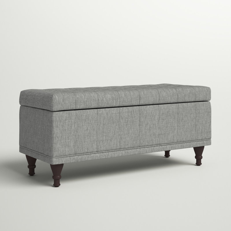 Klaus Polyester Blend Upholstered Storage Bench, Light Gray