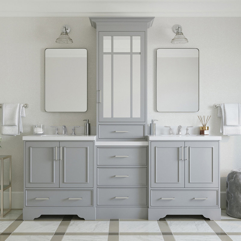 Buckhorn Abshire 85" Double Sink Bathroom Vanity with Mirror, Gray