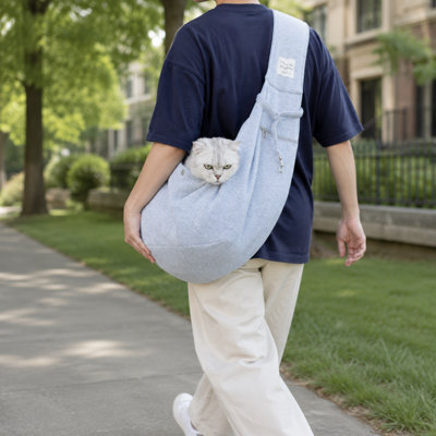 Sac de transport ajustable en polyester pour petits chiens et chats avec sangle de sécurité et poche pour téléphone