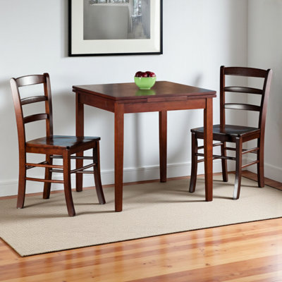 Marrone Brown Finish 3-pc Extendable Solid Wood Dining Set, 29.46'' H X 47.87'' W X 29.76'' D