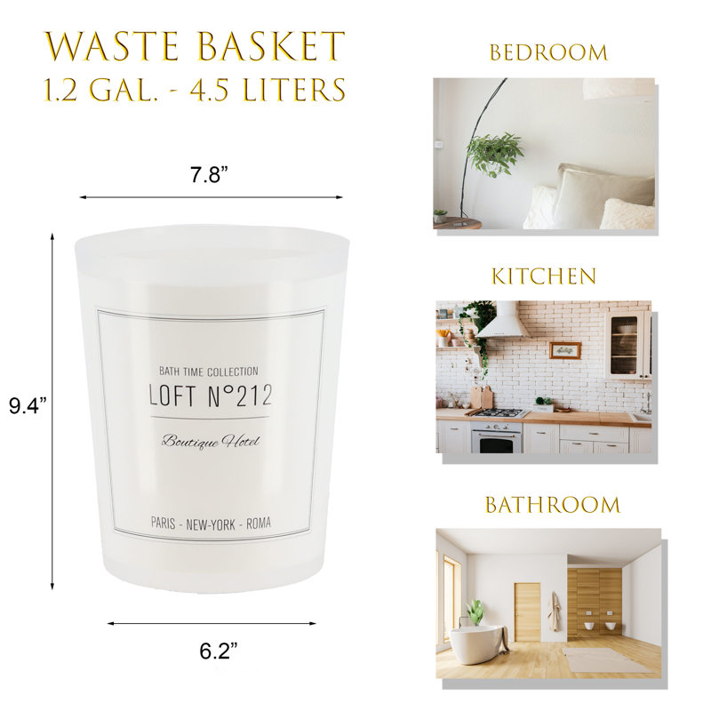White Plastic Office Waste Basket with Script Design