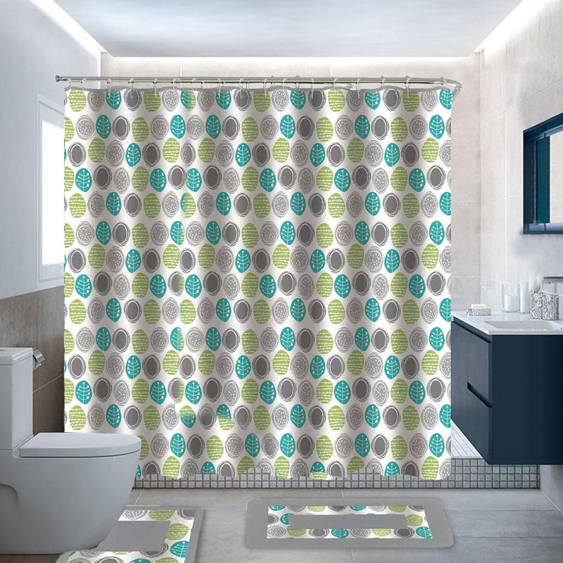 Ensemble de salle de bain Ben & Jonah gris à motif floral 15 pièces avec rideau de douche, tapis de bain et crochets de douche à bille roulante en métal - Rehaussez le décor de votre salle de bain - 100% polyester et lavable à la machine