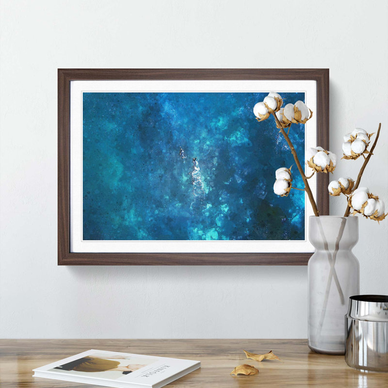 Two Swimmers Swimming - Picture Frame Graphic Art Print, 27cm H x 36cm W x 2cm D, Walnut Framed