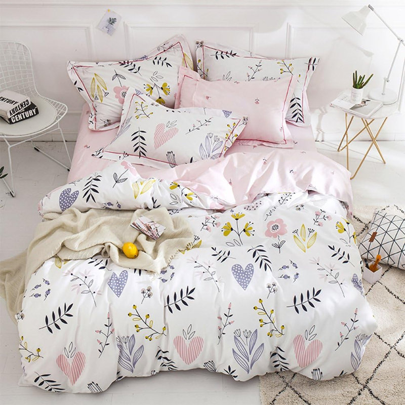Cotton Floral Print Duvet Cover Set, Multi Floral 1, Twin XL Duvet Cover + 4 Additional Pieces