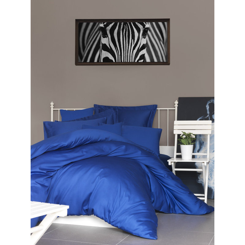 Ensemble de housse de courtepointe en satin, Bleu très foncé, Housse de couette simple + 1 taie d'oreiller
