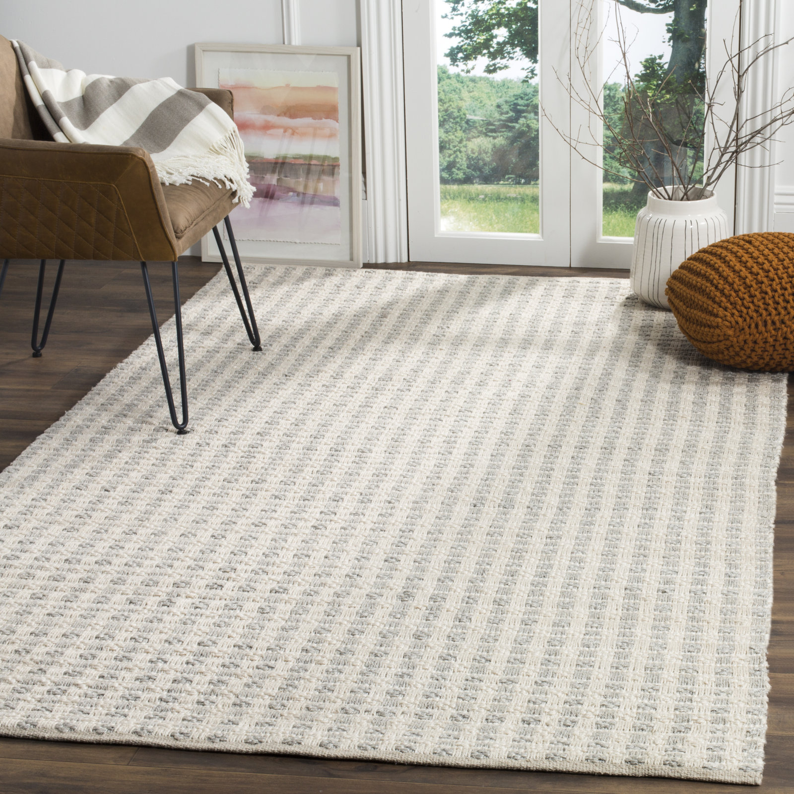 Russo Hand-Woven Striped Silk Rug, Rectangle 5' x 8'