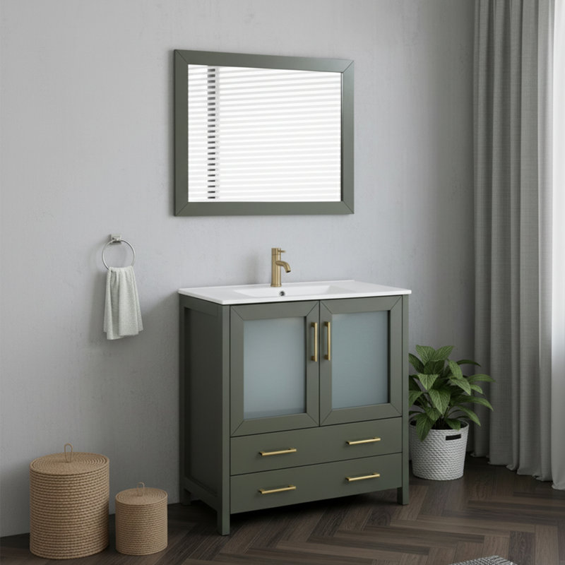  36" Single Bathroom Vanity Set with Mirror, Vintage Green