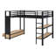 Structure de lit mezzanine en métal avec garde-robe, tablettes de rangement et panneau perforé