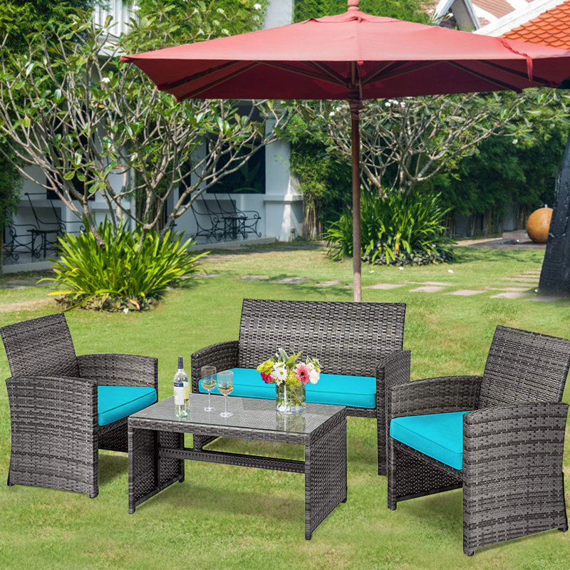 Alyssya 4 Piece Rattan Sofa Seating Group, Turquoise