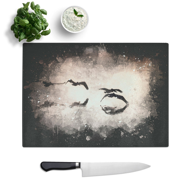 Tempered Glass a Flock of Pelicans Paint Splash Chopping Board, 20 cm x 28.5 cm