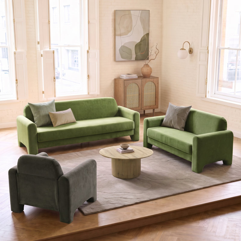 3 Piece Chenille Standard Living Room Set, Olive