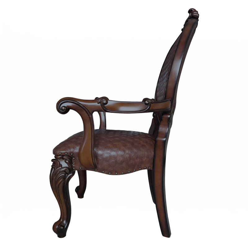 Brown Faux Leather Arm Chair with Nailhead Trim