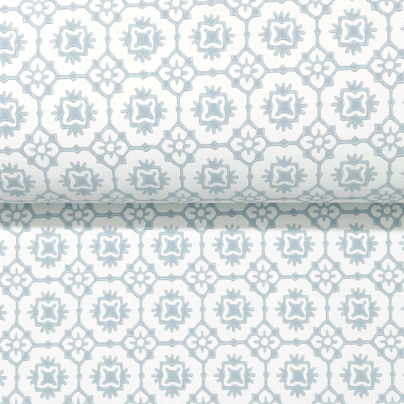 Priti Light Blue Floral Grid Wallpaper, Blue