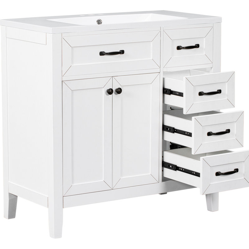 Meuble-lavabo simple 36,07 po avec meuble-lavabo en céramique, Blanc