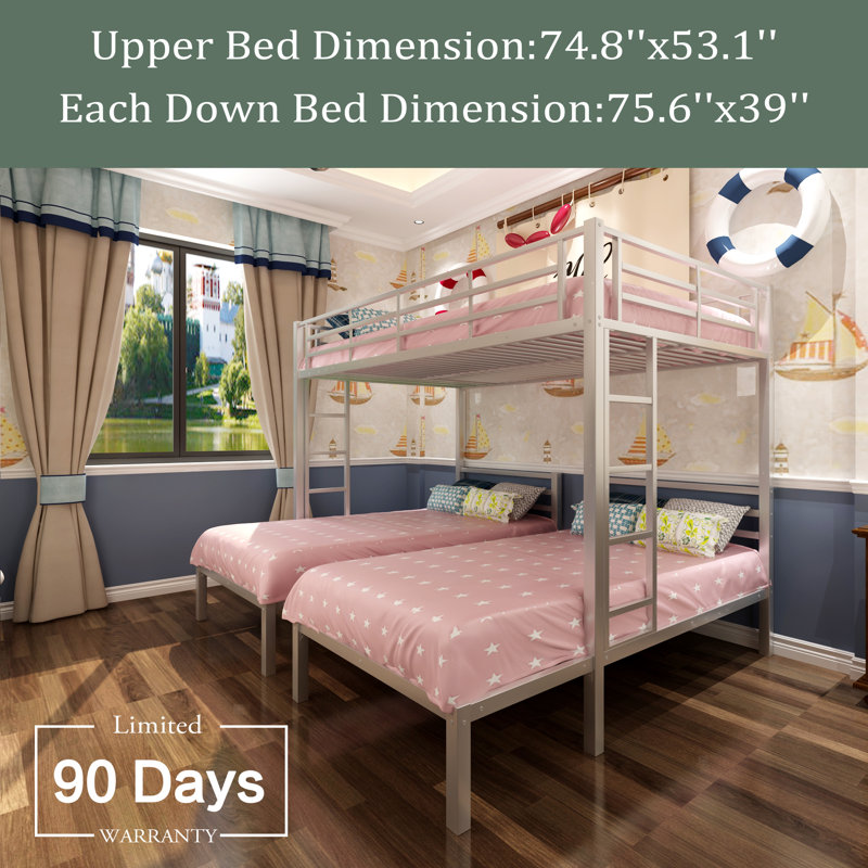 Adaidh Twin over Twin over Full Triple Bunk Bed with Shelves by Isabelle & Max, Silver