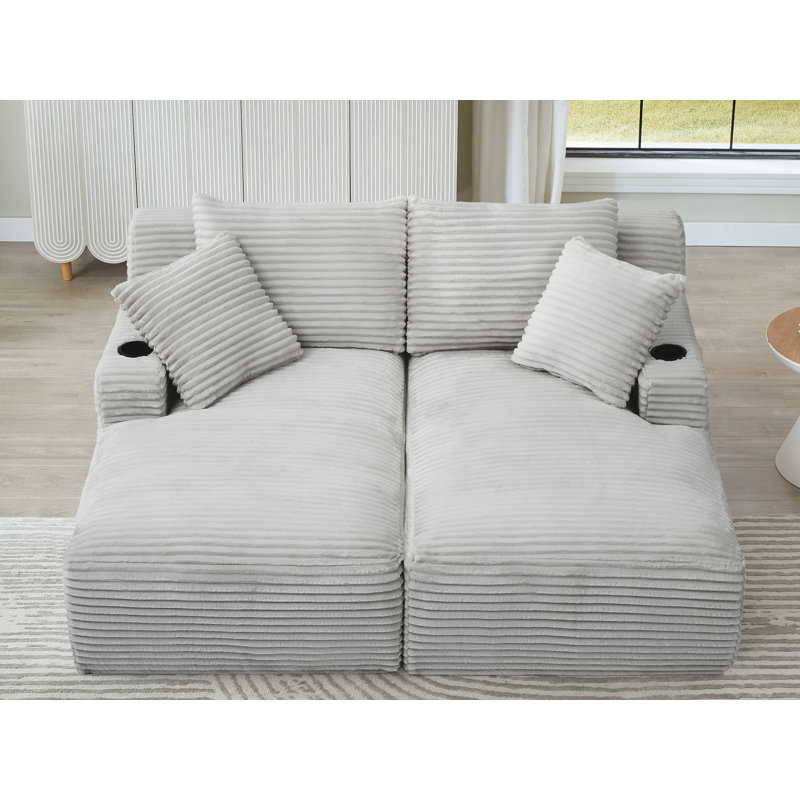 Chaise longue double en velours côtelé, Gris clair