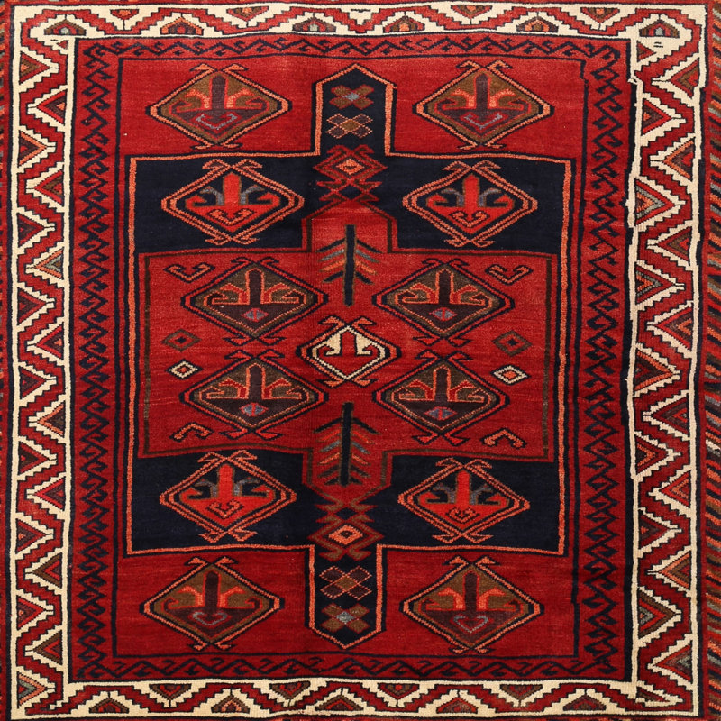 Tapis traditionnel rouge / noir, Rond 6 pi