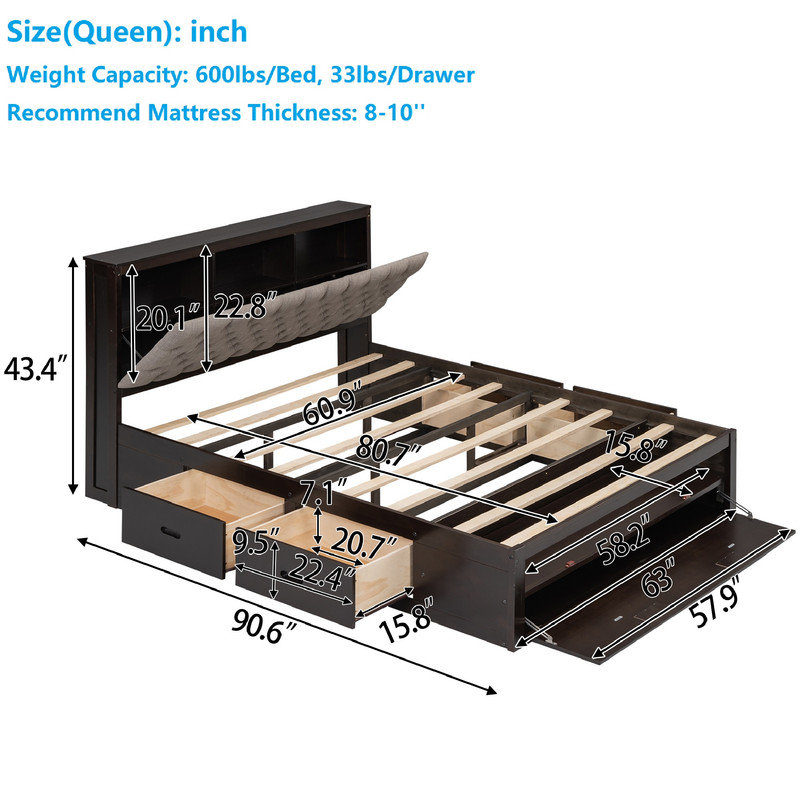 Shirae Upholstered Platform Bed,  Espresso