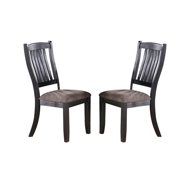 Chaises de salle à manger en bois massif avec revêtement de couleur café foncé, boutons, dossier à lattes, 2 chaises en tissu, bois.