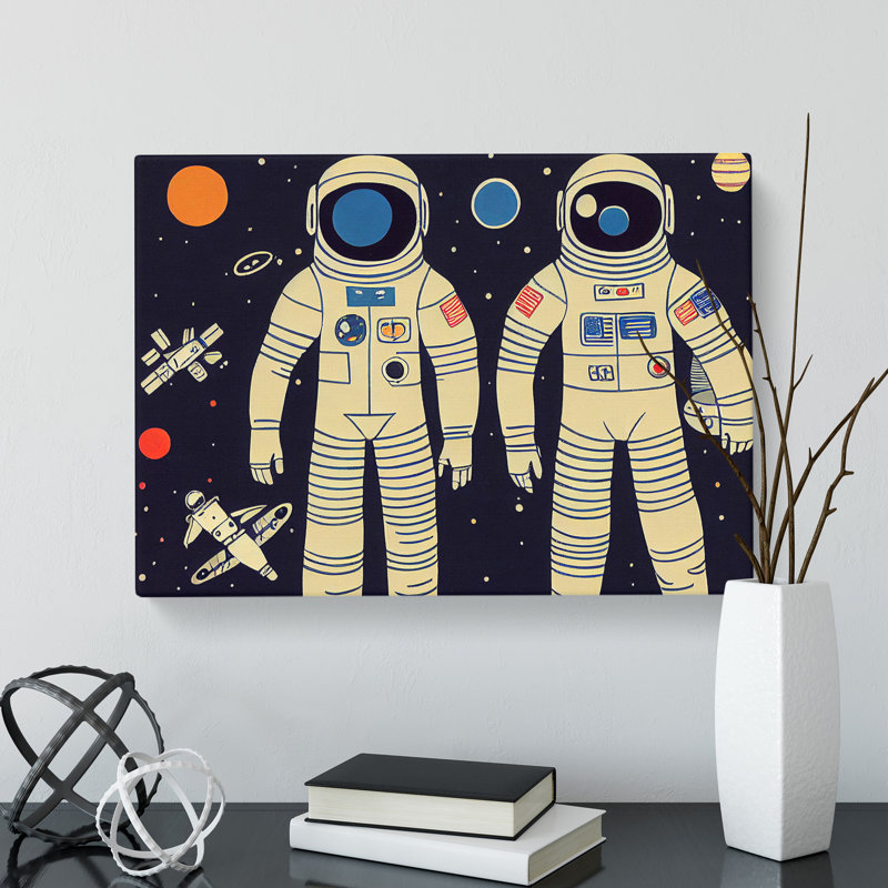 Two Retro Astronauts Vol.4 - Wrapped Canvas, 35cm H x 50cm W x 3cm D