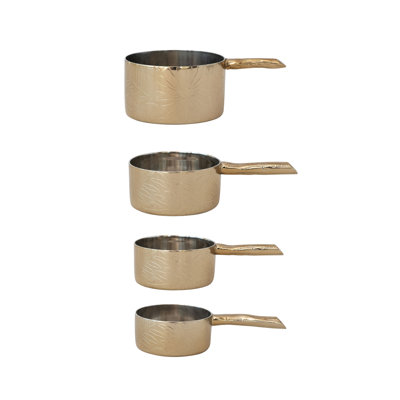4-Piece Stainless Steel Measuring Cups With Etched Flowers And Twig Shaped Handles