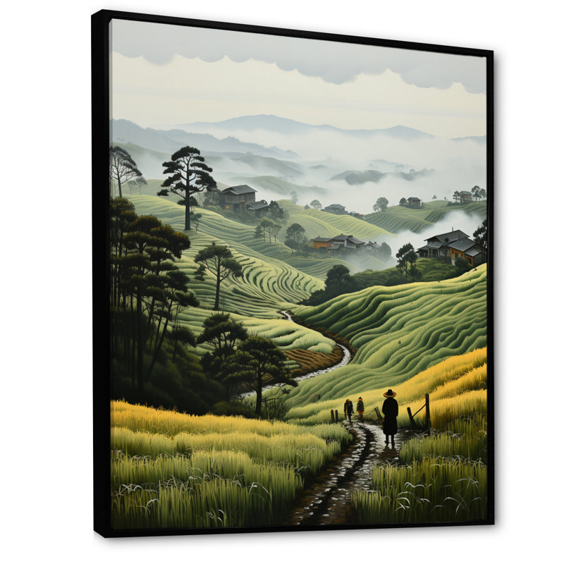 Campagne brumeuse - Hillside, H 40 po x l 30 po x P 1,5 po, Cadre flottant noir