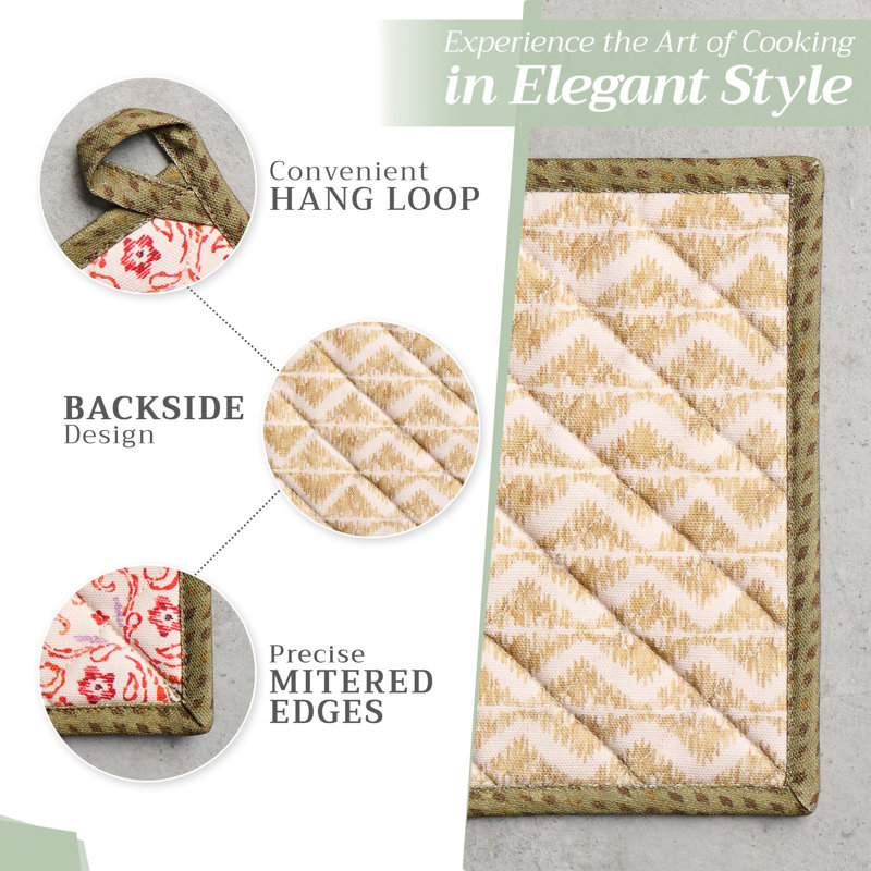 Maison d' Hermine Pot Holders Set 100% Cotton Heat Resistant Potholders 8" x 8" Hot Pads with Loop for Thanksgiving Christmas Decorations BBQ Cooking Baking Handling Hot Pans (Pack of 2, Damask)