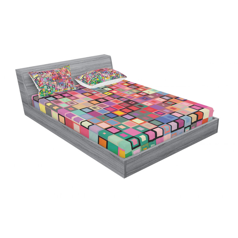 Microfiber Geometric Sheet Set, Queen Sheet Set with Fitted Sheet
