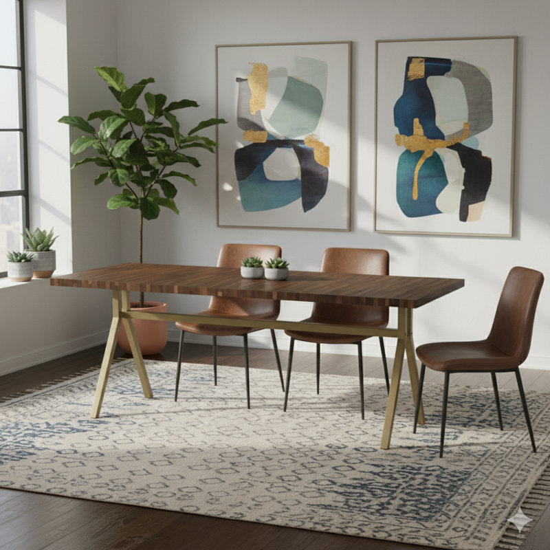 Strut Café Dining Height, Dark Brown Wood, Black, 30"H x 84"L x 36"W