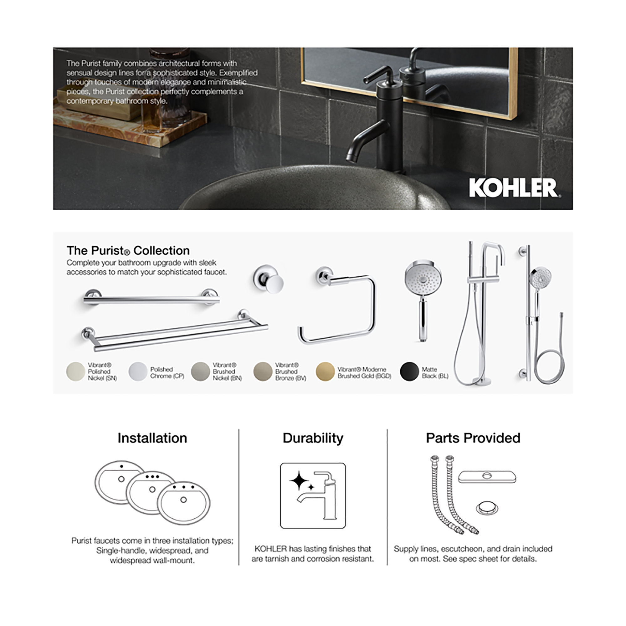 Purist Grab Bar, Vibrant Brushed Nickel, 36"W