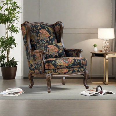 Minimalist printed cotton and linen lounge chair