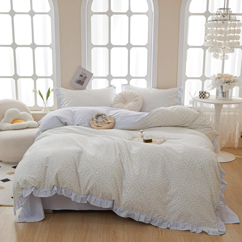 Pure Cotton Vintage Floral Duvet Cover Set, Blue Floral, King Duvet Cover + 2 King Pillowcases