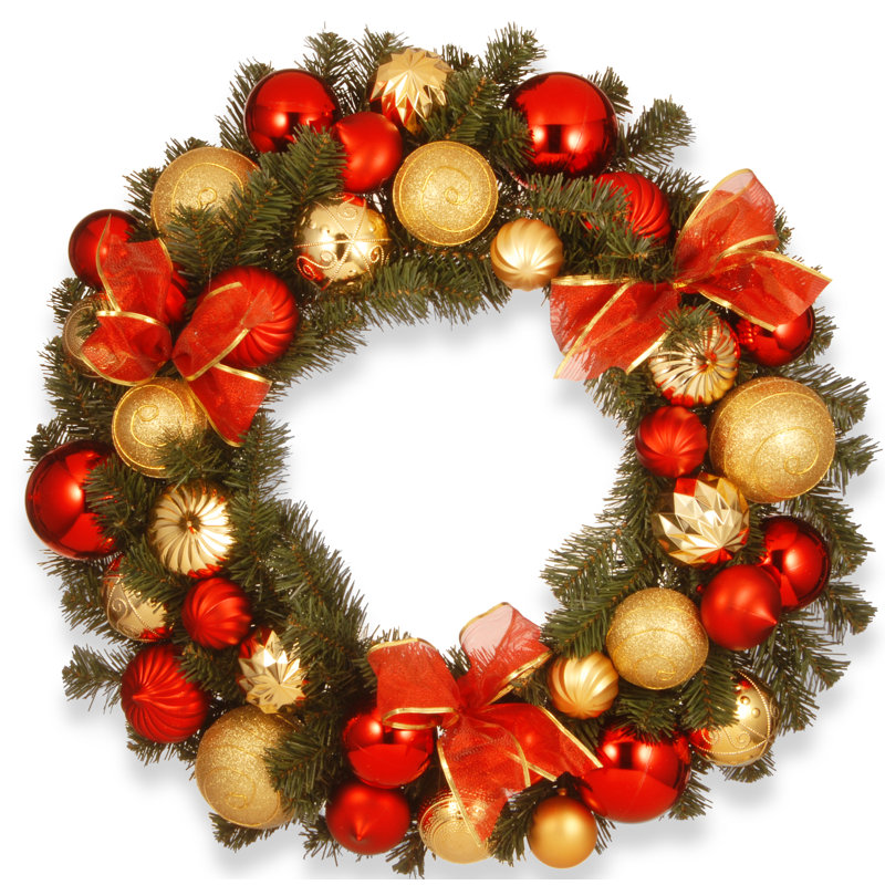 30" Red and Gold Ornament Wreath