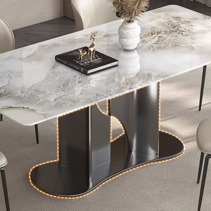 Tables de salle à manger rectangulaires en marbre clair, H 29,5 po x L 63 po x l 35,4 po