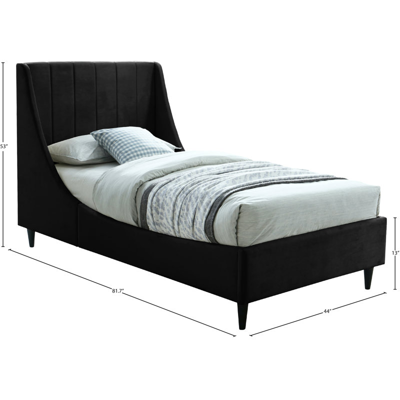 Eva Upholstered Low Profile Platform Bed, Twin, Black Velvet