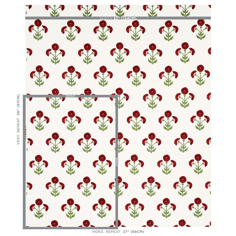 Saranda Flower Embroidery Fabric, Cardinal