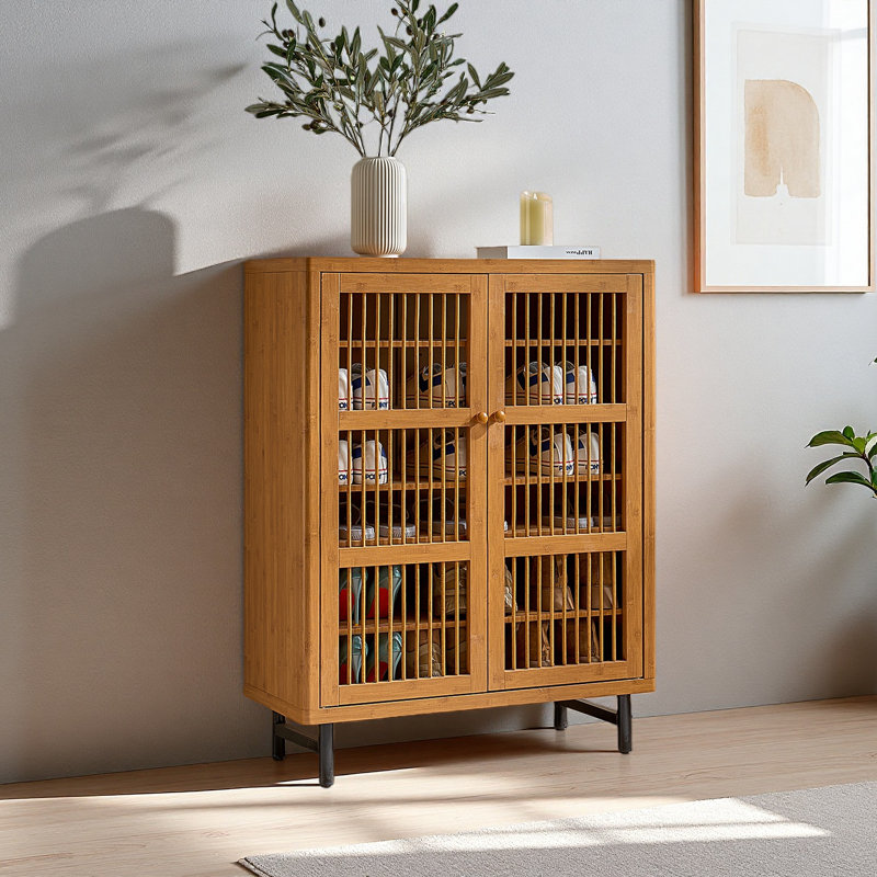 Armoire à chaussures avec portes à volets, armoire à chaussures à 6 niveaux avec tablettes réglables, étagère de rangement moderne en bois pour entrée, couloir